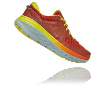 Hoka Bondi Leather Road - Tenis Corrida Estrada Mulher Vermelhas | PT-Ij2MC2N